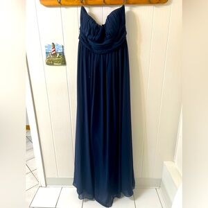 Deep Blue Strapless Mesh Gown